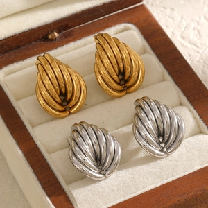 Geometric Twisted Water Drop Stud Earrings For Women 304 Stainless Steel PVD Gold Plated Stainless Steel Earring Post