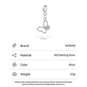 Minimalist S925 sterling silver hollow 3D butterfly pendant with cubic zirconia inlay