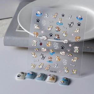 Autocollants Ongles 5D Relief Dessin Animé Chat Chien Panda Motif Animal Auto-Adhésif Imperméable Décor Manucure
