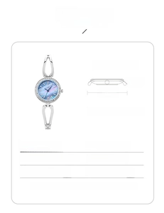 Detailed specs of GEDI quartz watch with 25mm rhinestone bezel and steel bracelet