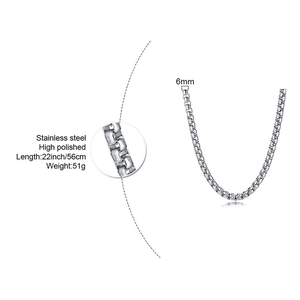 Détails du collier à chaîne box ronde en acier poli 6mm avec spécifications techniques