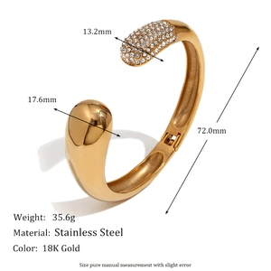 Bracelet manchette serpent en acier plaqué or 18 carats avec diamants et dimensions