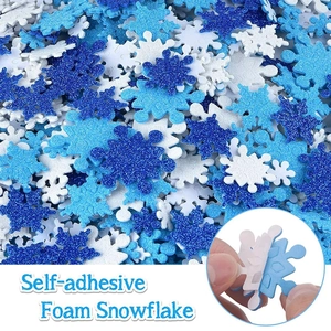 Blue and white self-adhesive glitter foam snowflake stickers for DIY Christmas decor