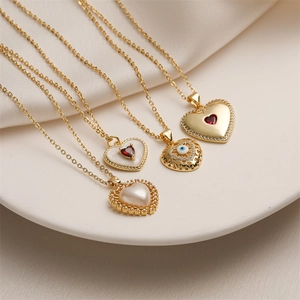 Heart Pendant Necklace Gold Plated Copper Hollow Vintage Micro Inlaid Zircon Jewelry Gift For Women