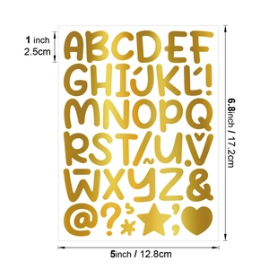 Detailed dimensions of 1 inch gold alphabet stickers for DIY tumbler and gift decoration