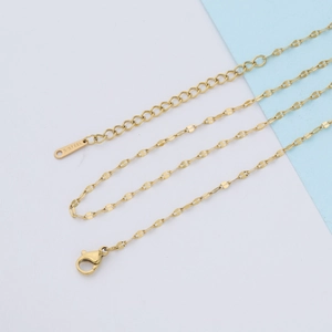 Polished gold stainless steel lip chain necklace with lobster clasp and adjustable tail
