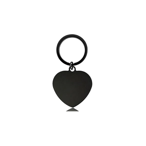 Matte black heart-shaped stainless steel keychain with split ring for engraving