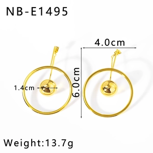 Detail showing dimensions of hollow mesh geometric hoop earrings with metal ball