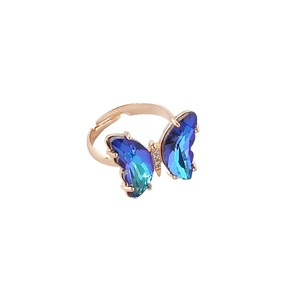 Elegant rose gold butterfly ring with blue-green gradient crystals and zircon accents