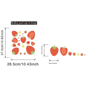 Detailed dimensions of strawberry wall decals with flowers for home decoration