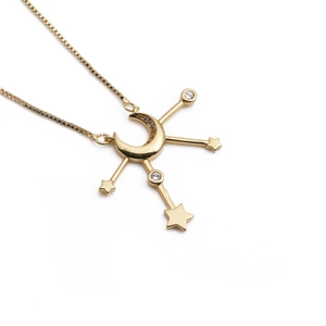 Elegant gold-plated copper necklace with sparkling crescent moon and star zircon pendant