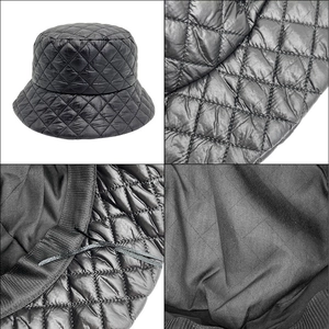 Quilted diamond lattice puffer bucket hat for women with adjustable inner drawstring