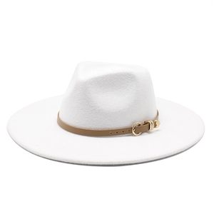 Chapeau Fedora Large Bord Coton Polyester Feutre Jazz Casquette Avec Ceinture Cuir Boucle Or Rétro Femmes Hommes