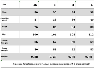 Tableau des tailles pour la robe en soie avec mesures de poitrine, épaule et taille