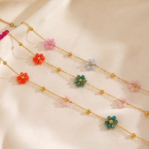 18K gold plated stainless steel necklace featuring colorful handmade floral charms