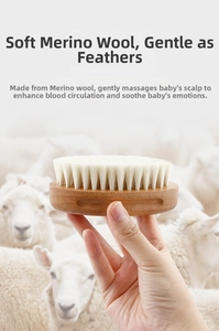 Detail showing the soft goat hair bristles and beech wood handle of the baby hair brush
