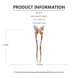 Detailed size specifications for acetate U-shape hair pin with high quality pearls