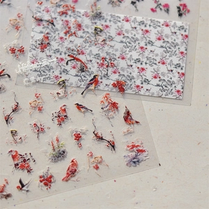 Chinese Style Nail Art Stickers 3D Embossed Peony Flower Bird Design Self Adhesive Decals For Manicure Decoration