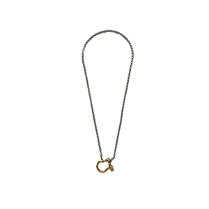 Polished 18K gold-plated carabiner pendant with silver stainless steel keel chain necklace