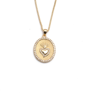 Gold-plated heart crown necklace with cubic zirconia halo pendant on thin box chain