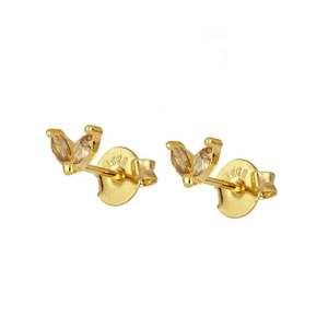Close-up of S925 sterling silver gold leaf earrings with marquise-cut crystals