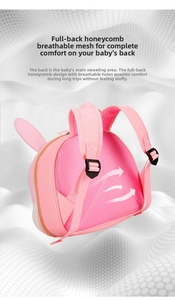 Breathable honeycomb mesh back system and padded straps on pink bunny toddler backpack