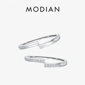 Minimalist 925 Sterling Silver Ring For Women Geometric Adjustable Open Band Jewelry With Zirconia Shiny Delicate Office Style