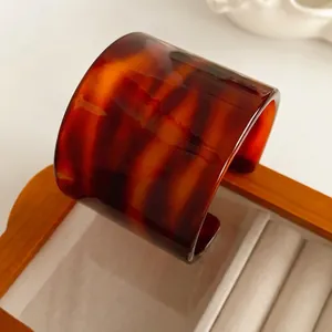 Chic tortoiseshell pattern acetate wide open cuff bracelet with high gloss finish