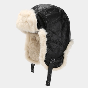 Winter Trapper Hat PU Leather Faux Fur Warm Ear Flaps Aviator Pilot Cap Motorcycle Skiing Windproof For Women Men