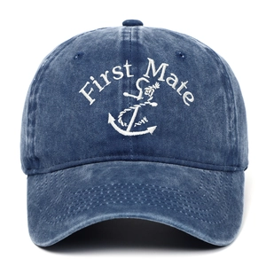 Casquette baseball en denim bleu délavé vintage avec broderie First Mate et ancre