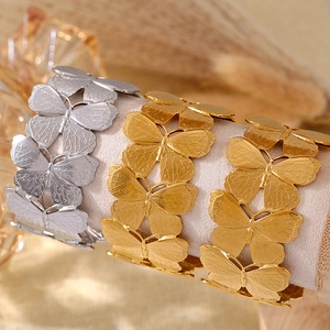 Exaggerated 18k gold plated stainless steel butterfly cuff bracelets for women