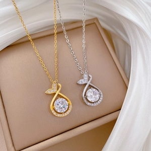 Mermaid Fishtail Pendant Necklace Stainless Steel Copper With Cubic Zirconia Micro Pave Luxury Elegant Jewelry
