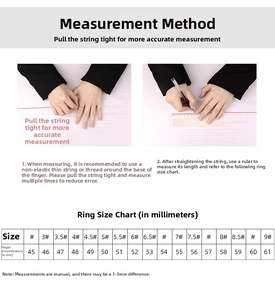 Size chart and measurement guide for titanium steel adjustable ring sizing instructions