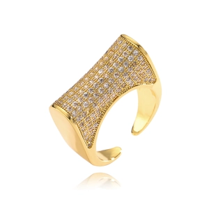 Luxurious gold-plated open ring for women with rectangle micro-paved zircon crystals