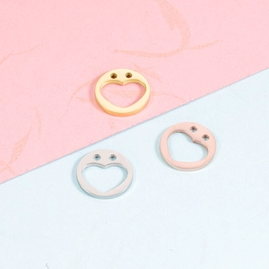 Polished heart pendants with double holes in gold, silver, and rose gold finishes