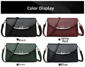 Litchi pattern leather handbags in black, wine red, green and blue color display