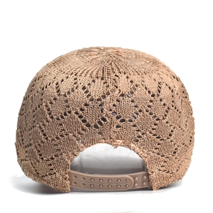 Breathable hollow knit ponytail baseball cap for women with gold thread finish