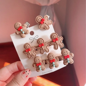Gingerbread Man Pizza Hair Clips Resin Cartoon Side Bangs Clip Holiday Jewelry Accessory For Women Girls