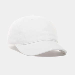 Detail of high-density cotton twill fabric and six-panel stitching on white baseball cap