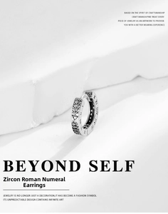 Close-up of S925 sterling silver hoop earring with roman numerals and pave zircon stones