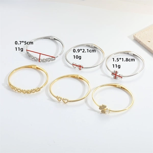 6-piece clover and heart gold-silver cuff bracelet set with sparkling cubic zirconia