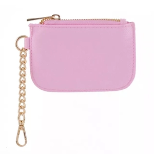 Rosa Nylon Mini-Schlüsseltasche mit goldenem Reißverschluss und Kette auf Weiß