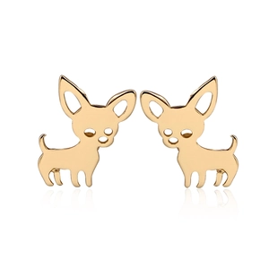 Cute golden Chihuahua dog stud earrings in stainless steel for women animal jewelry