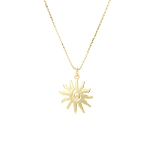 Golden punk style sun pendant necklace with zircon inlay and elegant box chain