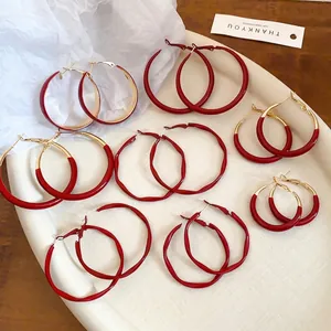 Oversized Hoop Earrings Women Ancora Red Round Jewelry With 925 Sterling Silver Earring Post Alloy Painted Statement