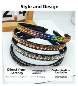 Detailed close-up of four slim baroque crystal headbands in assorted gradient colors