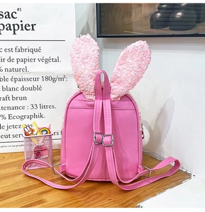 Pink PU leather toddler backpack with sequin rabbit ears and adjustable straps