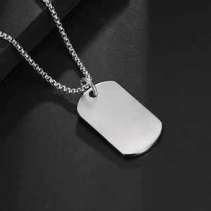 Men's titanium steel military dog tag necklace with a brushed finish on a box chain