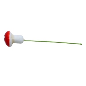 Miniature red foam mushroom ornament with white spots and green stem for micro landscapes
