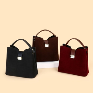 Minimalist faux suede tote bags in black, dark brown and burgundy with gold hardware